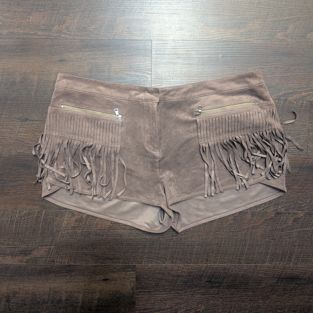 BCBGMAXAZRIA Weston Faux Suede Fringe Shorts Size Large